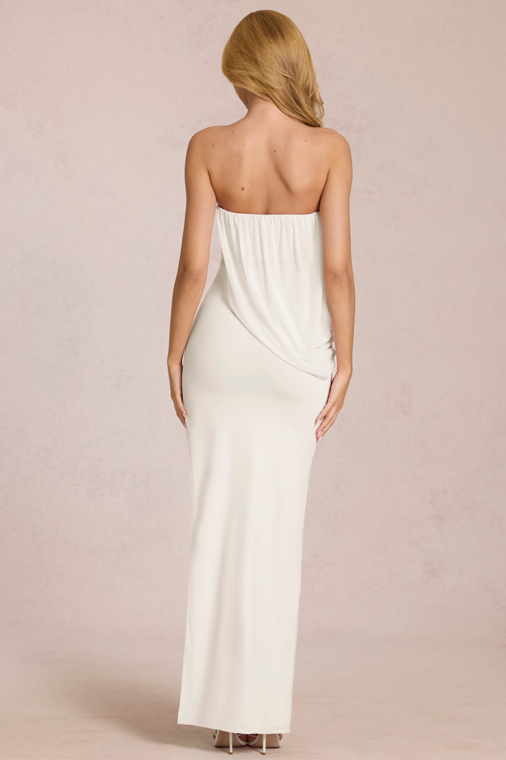 « Onde » — Robe Longue Bandeau Drapée Fendue, Nacré