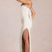 « Onde » — Robe Longue Bandeau Drapée Fendue, Nacré