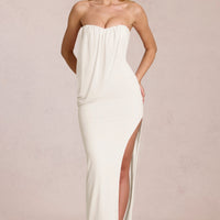 « Onde » — Robe Longue Bandeau Drapée Fendue, Nacré
