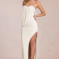 « Onde » — Robe Longue Bandeau Drapée Fendue, Nacré