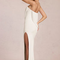 « Onde » — Robe Longue Bandeau Drapée Fendue, Nacré
