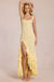 « Félicité » — Robe Longue Dentelle Volantée Fendue, Jaune Citron