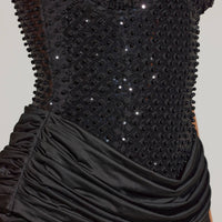 « Nuit » — Robe Longue Corset Brodée Fendue, Noir