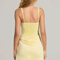 « Séduction » — Robe Mini Corset Brodée, Jaune Citron