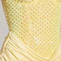 « Séduction » — Robe Mini Corset Brodée, Jaune Citron