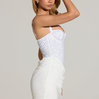 « Séduction » — Robe Mini Corset Brodée, Blanc