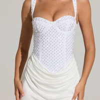 « Séduction » — Robe Mini Corset Brodée, Blanc