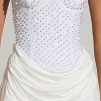 « Séduction » — Robe Mini Corset Brodée, Blanc
