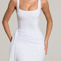 « Volupté » — Robe Mini Drapée Brodée, Blanc
