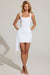 « Volupté » — Robe Mini Drapée Brodée, Blanc