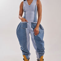 « Denim Rebelle » — Combinaison en Denim Patchwork, Bleu