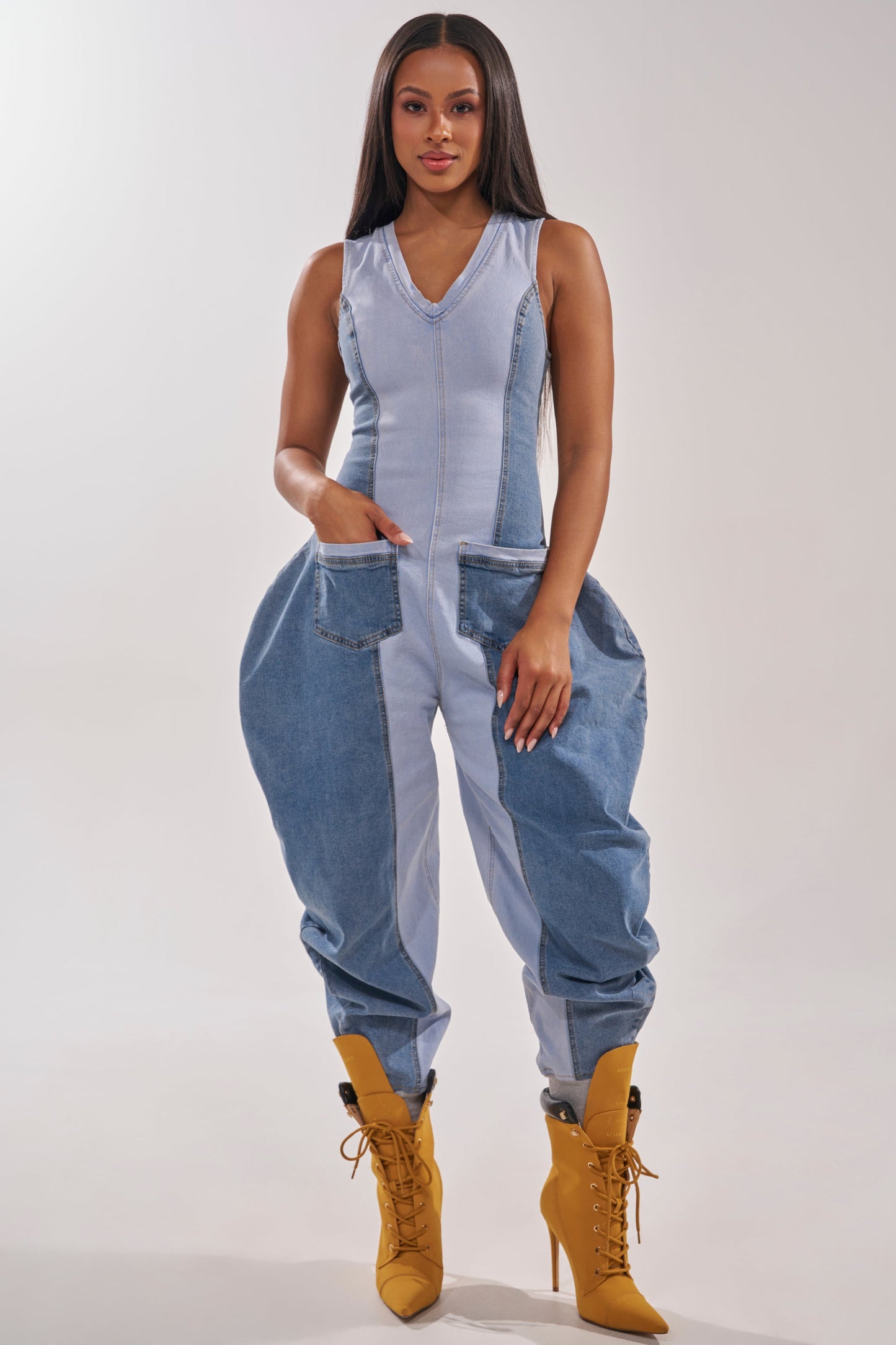 « Denim Rebelle » — Combinaison en Denim Patchwork, Bleu