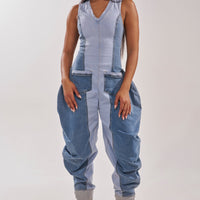 « Denim Rebelle » — Combinaison en Denim Patchwork, Bleu