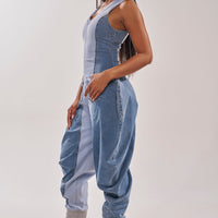 « Denim Rebelle » — Combinaison en Denim Patchwork, Bleu