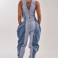 « Denim Rebelle » — Combinaison en Denim Patchwork, Bleu