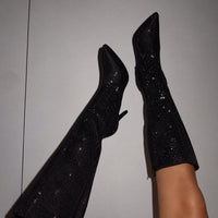 « Nuit Scintillante » — Bottes Hautes à Strass, Noir