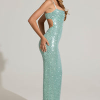 « Cascade » — Robe Longue Brodée Cache-Cœur, Bleu Aqua