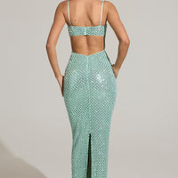 « Cascade » — Robe Longue Brodée Cache-Cœur, Bleu Aqua