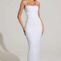 « Cascade » — Robe Longue Brodée Cache-Cœur, Blanc