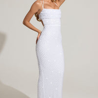 « Cascade » — Robe Longue Brodée Cache-Cœur, Blanc