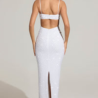 « Cascade » — Robe Longue Brodée Cache-Cœur, Blanc