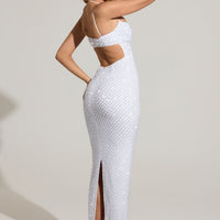 « Cascade » — Robe Longue Brodée Cache-Cœur, Blanc