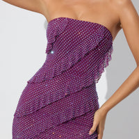 « Dulce » — Robe Longue Corset à Volants Scintillants, Prune