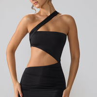 « Shyla » — Robe Mini Asymétrique Ruchée, Noir