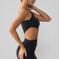 « Shyla » — Robe Mini Asymétrique Ruchée, Noir