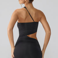 « Shyla » — Robe Mini Asymétrique Ruchée, Noir
