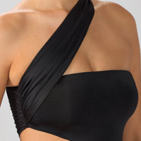 « Shyla » — Robe Mini Asymétrique Ruchée, Noir