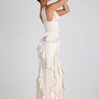 « Élégie » — Robe Longue Corset Volants Dentelle, Ivoire
