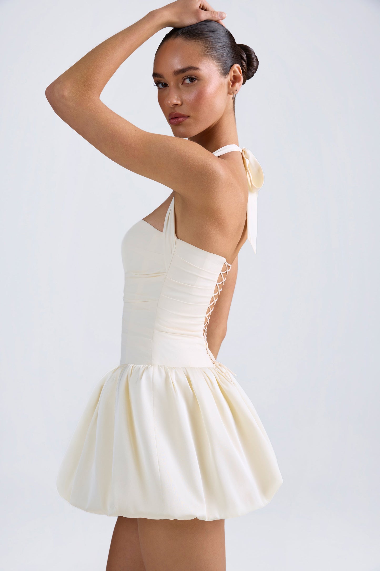 « Bulle » — Robe Mini Corset Lacée Bullée (+ short assorti), Ivoire