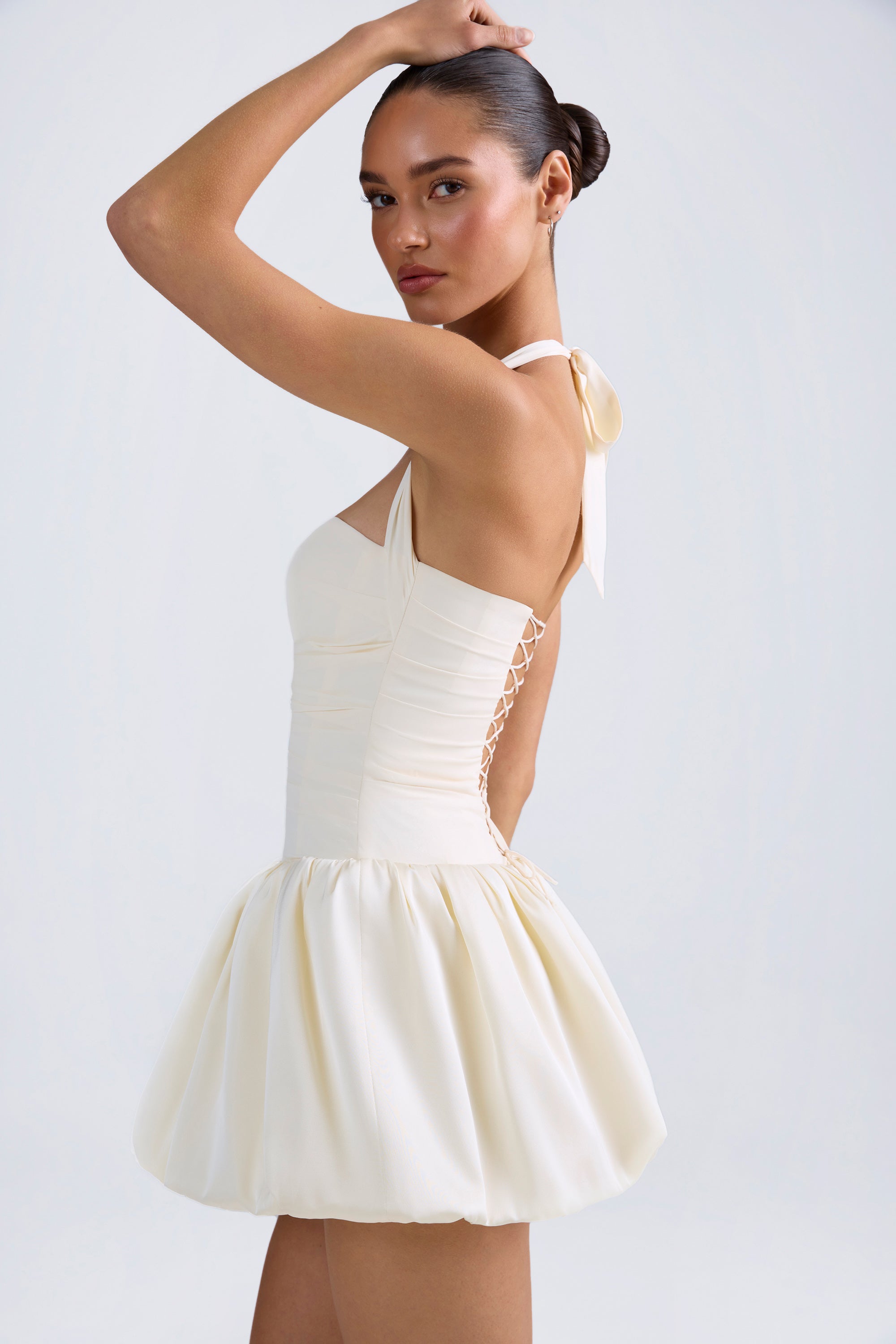 « Bulle » — Robe Mini Corset Lacée Bullée (+ short assorti), Ivoire