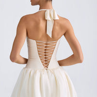 « Bulle » — Robe Mini Corset Lacée Bullée (+ short assorti), Ivoire
