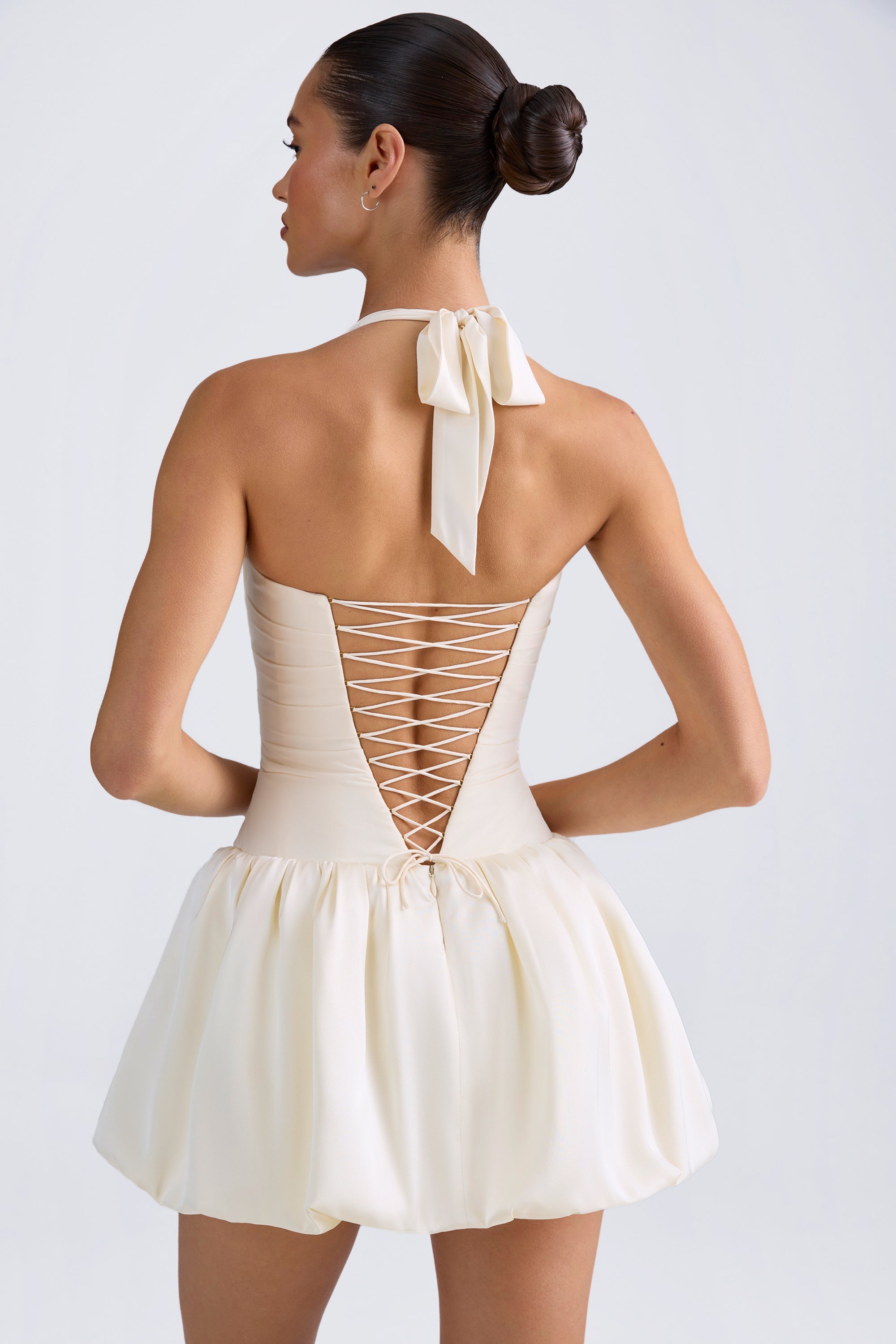« Bulle » — Robe Mini Corset Lacée Bullée (+ short assorti), Ivoire