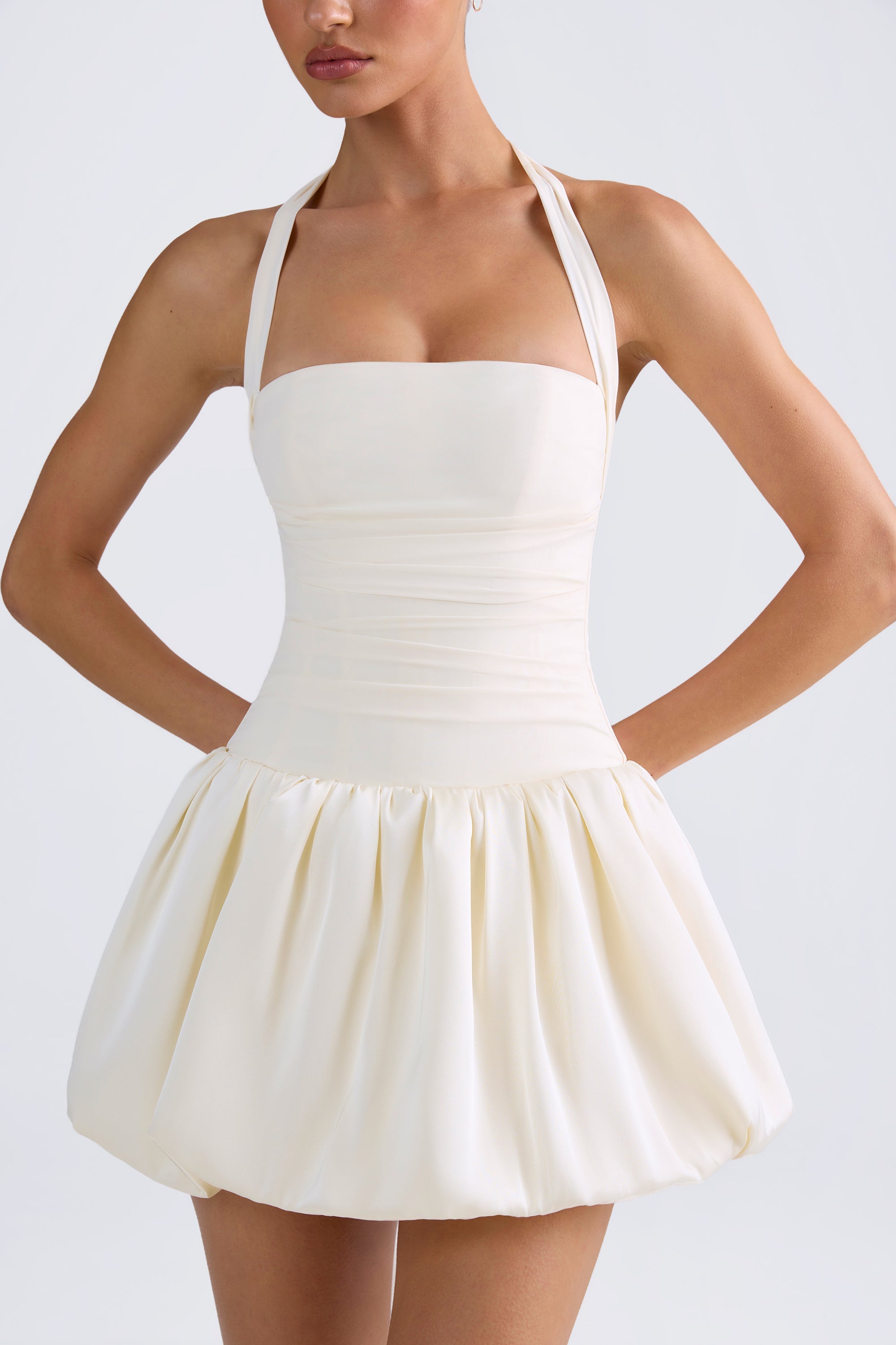 « Bulle » — Robe Mini Corset Lacée Bullée (+ short assorti), Ivoire