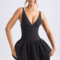 « Anahita » — Robe Micro-Mini Corset à Ourlet Boule, Noir