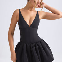« Anahita » — Robe Micro-Mini Corset à Ourlet Boule, Noir