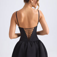 « Anahita » — Robe Micro-Mini Corset à Ourlet Boule, Noir
