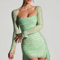 « Marilla » — Robe Mini Drapée Ornée, Pistache