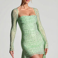 « Marilla » — Robe Mini Drapée Ornée, Pistache