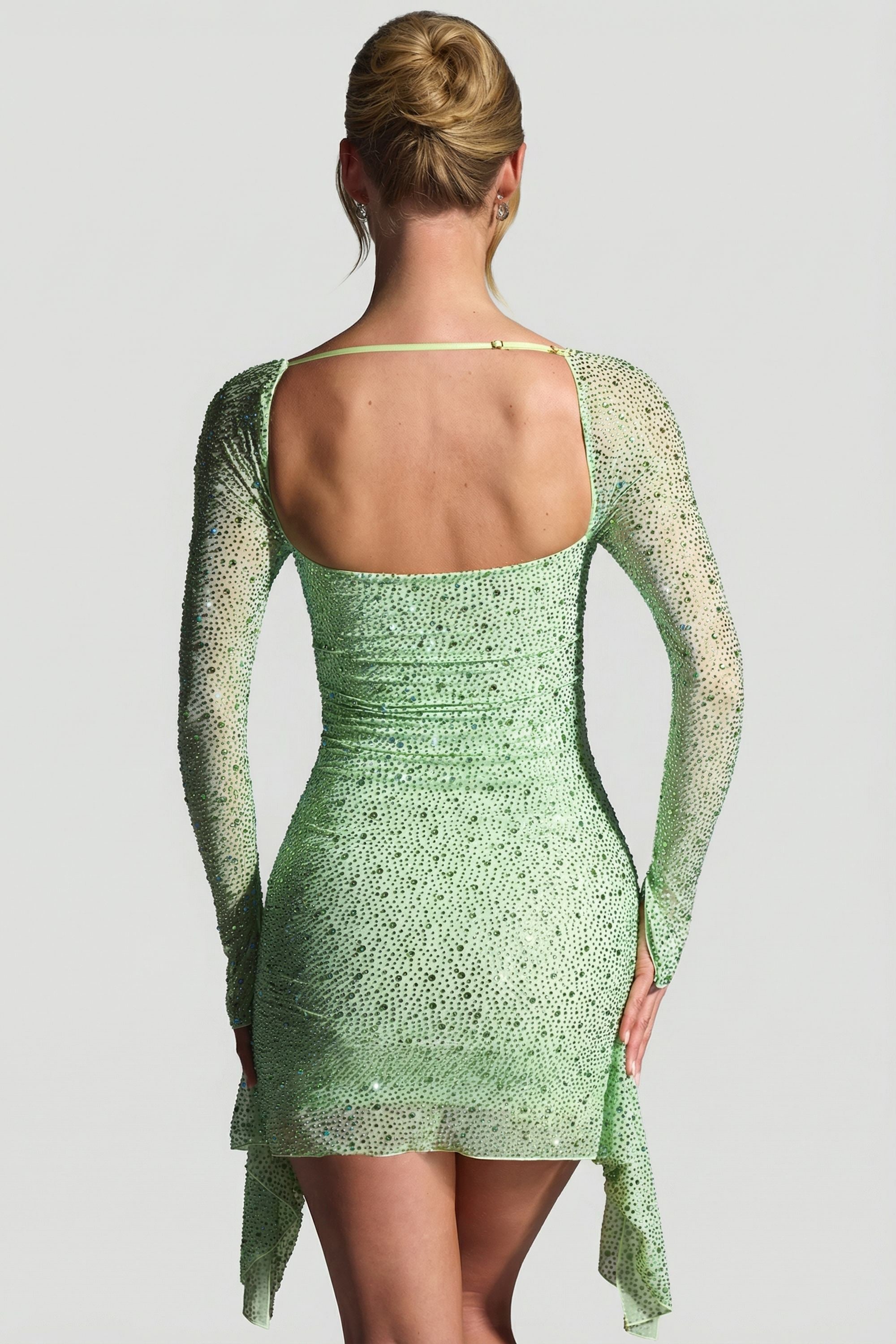 « Marilla » — Robe Mini Drapée Ornée, Pistache