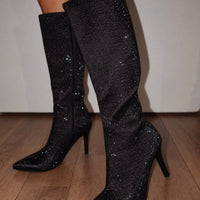 « Nuit Scintillante » — Bottes Hautes à Strass, Noir