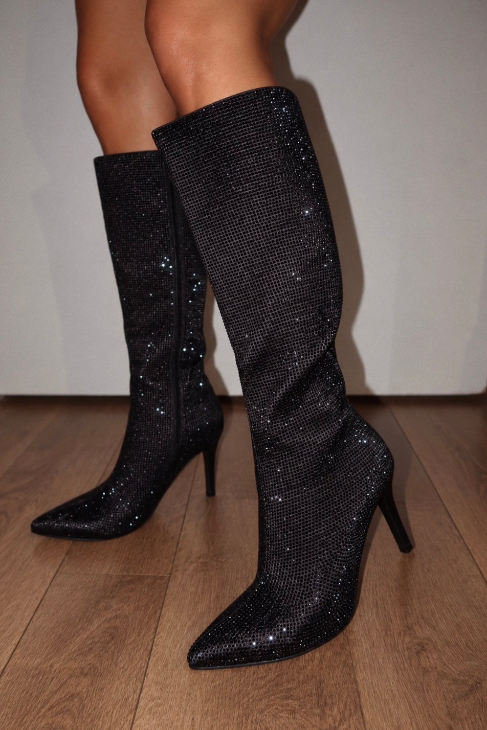 « Nuit Scintillante » — Bottes Hautes à Strass, Noir