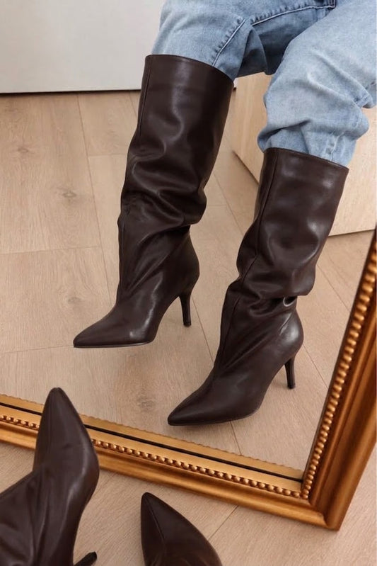« Ligne Caramel » — Bottes Hautes à Bout Pointu, Marron