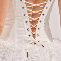 « Éphémère » — Robe Corset Mi-Longue Fleurie, Blanc