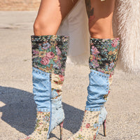 « Aquarelle » — Bottes à talon stiletto, Denim