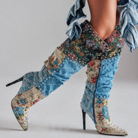 « Aquarelle » — Bottes à talon stiletto, Denim