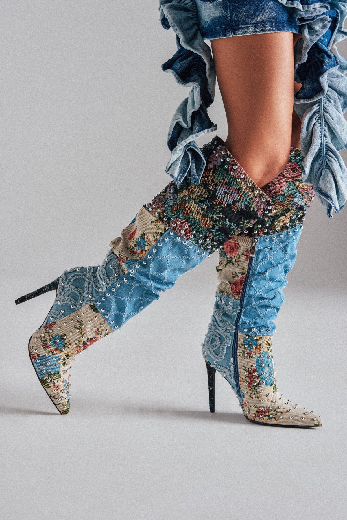 « Aquarelle » — Bottes à talon stiletto, Denim